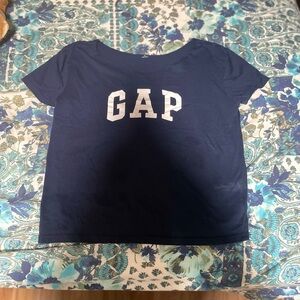 GAP Navy Blue Off-Shoulder Tee with White Logo